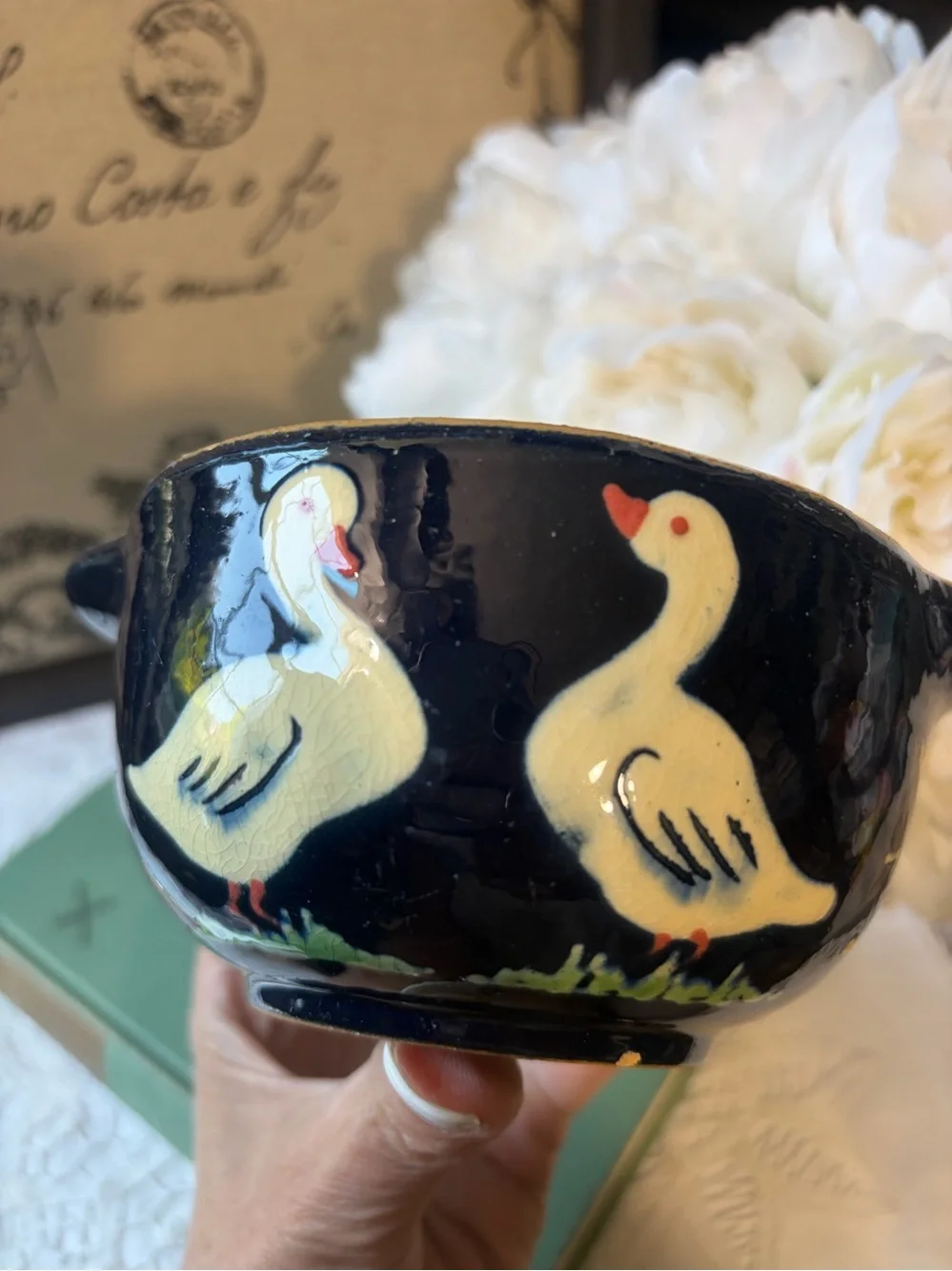 Hausswirth Pottery bowls ducks flowers vintage